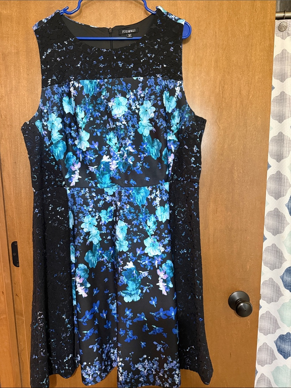 Roz & Ali Black and Blue Floral Fit-and-Flare Dress